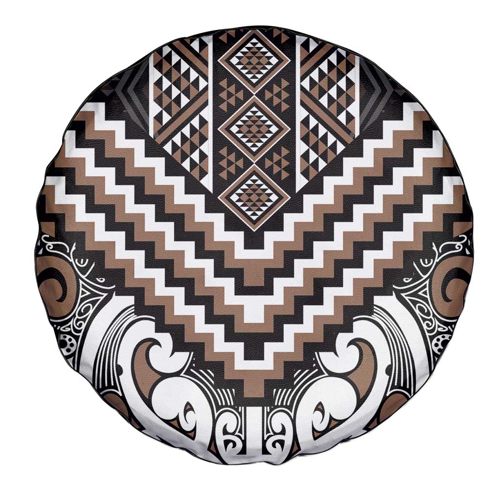 Maori Tukutuku Taniko Motifs Spare Tire Cover Brown Poutama Mix Kowhaiwhai LT7 - Polynesian Pride