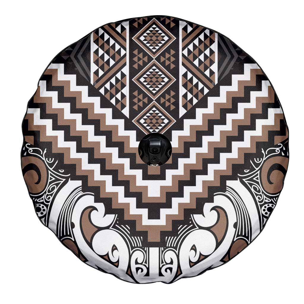 Maori Tukutuku Taniko Motifs Spare Tire Cover Brown Poutama Mix Kowhaiwhai LT7 - Polynesian Pride