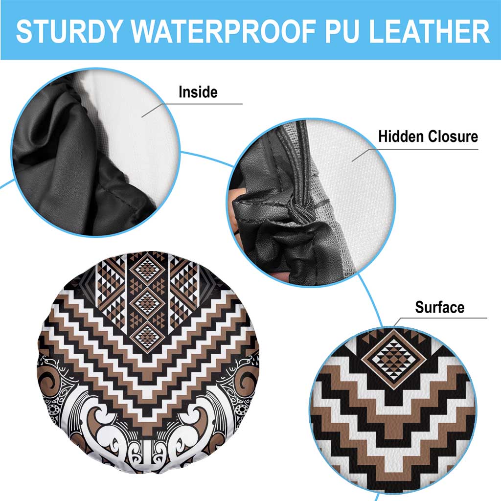 Maori Tukutuku Taniko Motifs Spare Tire Cover Brown Poutama Mix Kowhaiwhai LT7 - Polynesian Pride