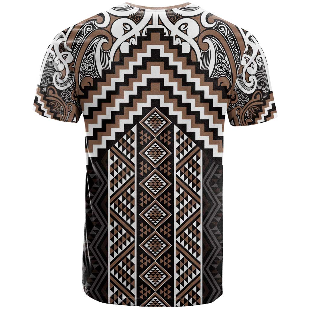 Maori Tukutuku Taniko Motifs T Shirt Brown Poutama Mix Kowhaiwhai LT7 - Polynesian Pride