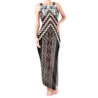 Maori Tukutuku Taniko Motifs Tank Maxi Dress Brown Poutama Mix Kowhaiwhai LT7 Women Brown - Polynesian Pride