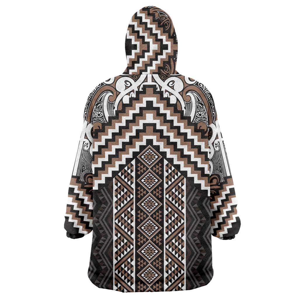 Maori Tukutuku Taniko Motifs Wearable Blanket Hoodie Brown Poutama Mix Kowhaiwhai LT7 - Polynesian Pride