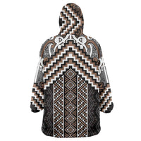 Maori Tukutuku Taniko Motifs Wearable Blanket Hoodie Brown Poutama Mix Kowhaiwhai LT7 - Polynesian Pride
