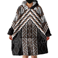 Maori Tukutuku Taniko Motifs Wearable Blanket Hoodie Brown Poutama Mix Kowhaiwhai LT7 - Polynesian Pride