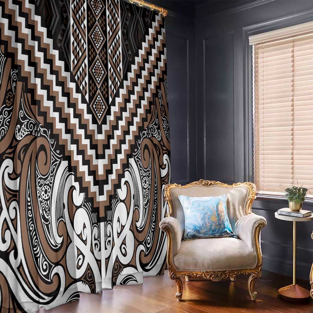 Maori Tukutuku Taniko Motifs Window Curtain Brown Poutama Mix Kowhaiwhai LT7 - Polynesian Pride