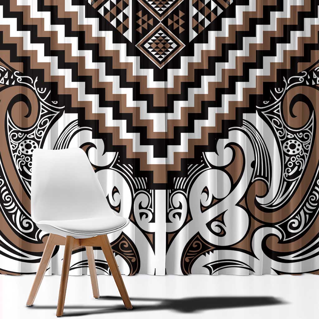 Maori Tukutuku Taniko Motifs Window Curtain Brown Poutama Mix Kowhaiwhai LT7 - Polynesian Pride