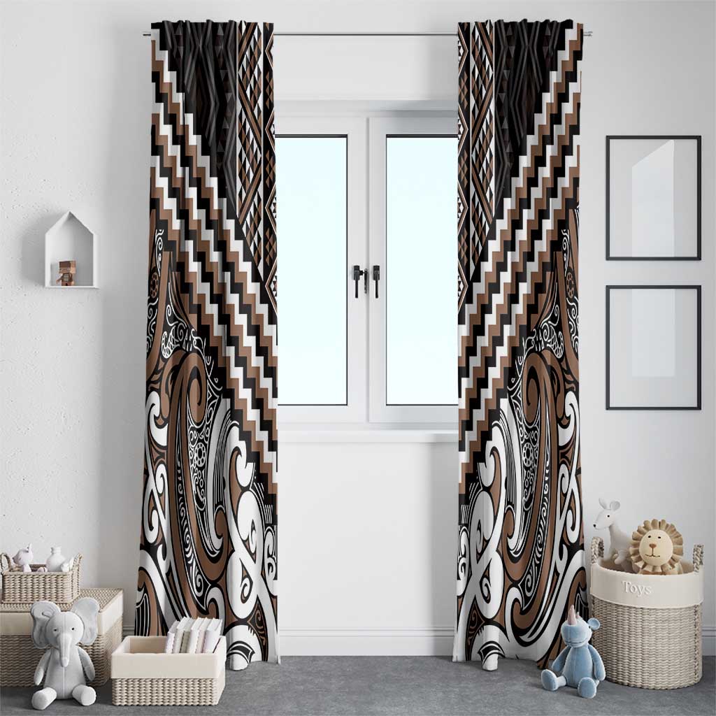 Maori Tukutuku Taniko Motifs Window Curtain Brown Poutama Mix Kowhaiwhai LT7 - Polynesian Pride