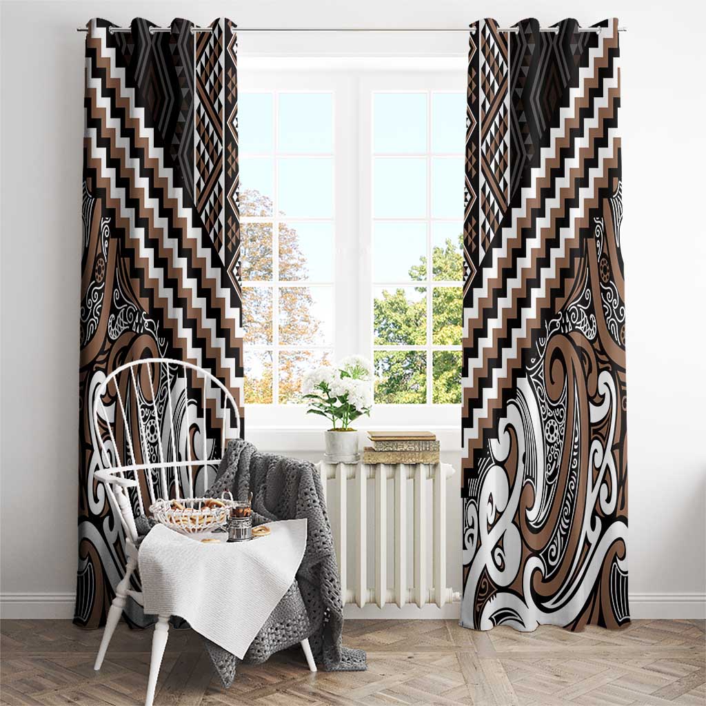 Maori Tukutuku Taniko Motifs Window Curtain Brown Poutama Mix Kowhaiwhai LT7 - Polynesian Pride