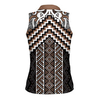 Maori Tukutuku Taniko Motifs Women Sleeveless Polo Shirt Brown Poutama Mix Kowhaiwhai LT7 - Polynesian Pride