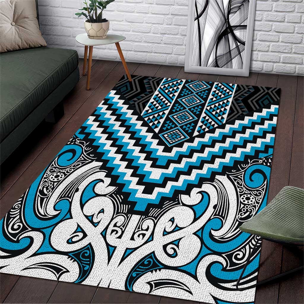 Maori Tukutuku Taniko Motifs Area Rug Turquoise Poutama Mix Kowhaiwhai LT7 Turquoise - Polynesian Pride