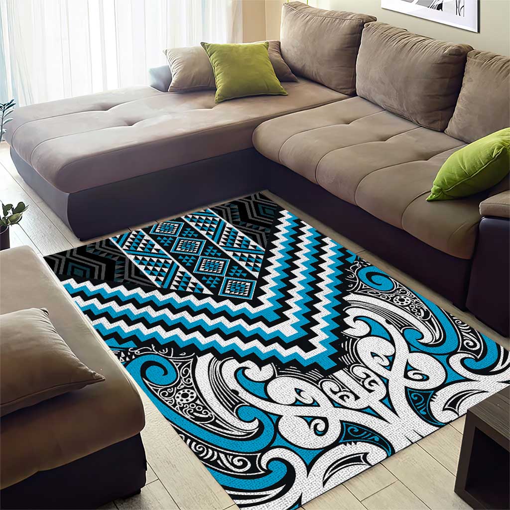 Maori Tukutuku Taniko Motifs Area Rug Turquoise Poutama Mix Kowhaiwhai LT7 - Polynesian Pride