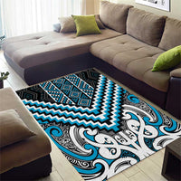 Maori Tukutuku Taniko Motifs Area Rug Turquoise Poutama Mix Kowhaiwhai LT7 - Polynesian Pride