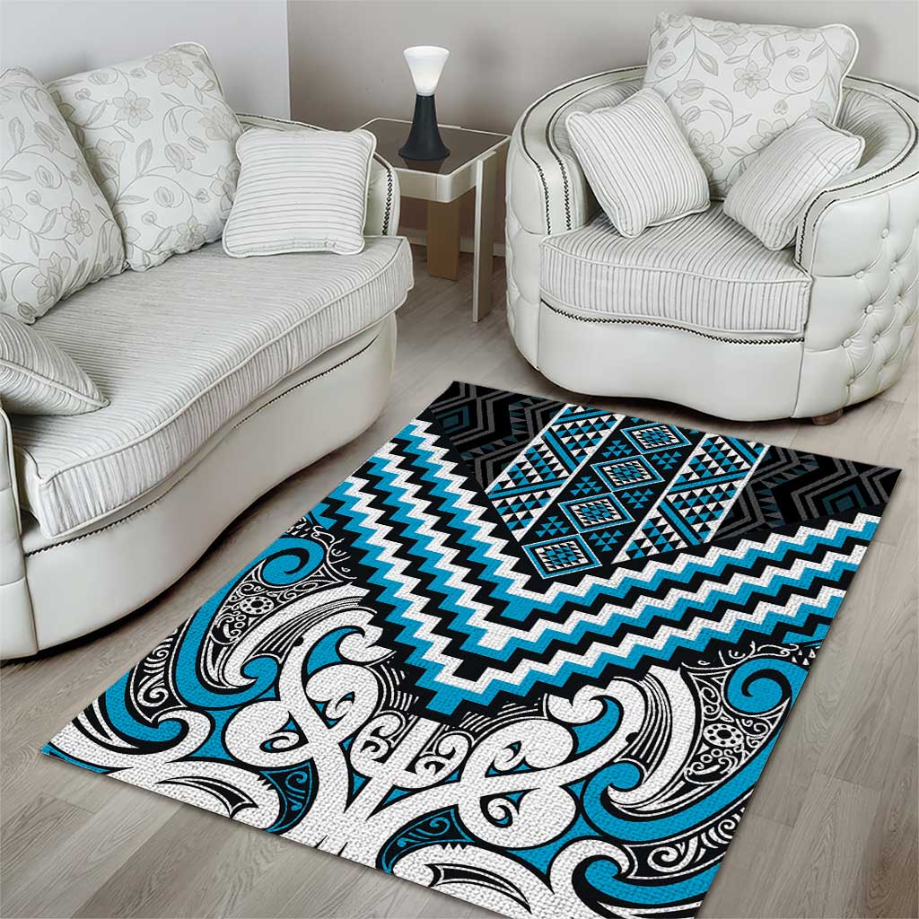 Maori Tukutuku Taniko Motifs Area Rug Turquoise Poutama Mix Kowhaiwhai LT7 - Polynesian Pride