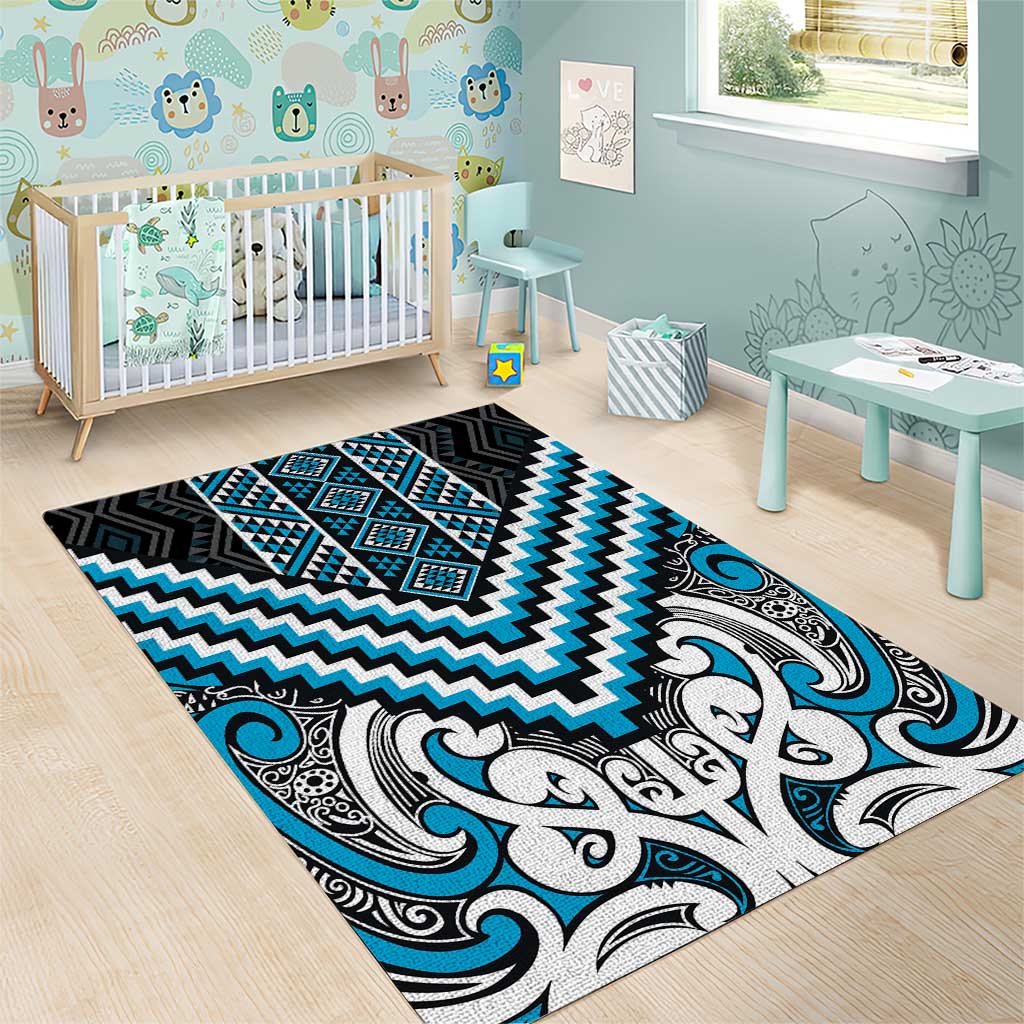 Maori Tukutuku Taniko Motifs Area Rug Turquoise Poutama Mix Kowhaiwhai LT7 - Polynesian Pride