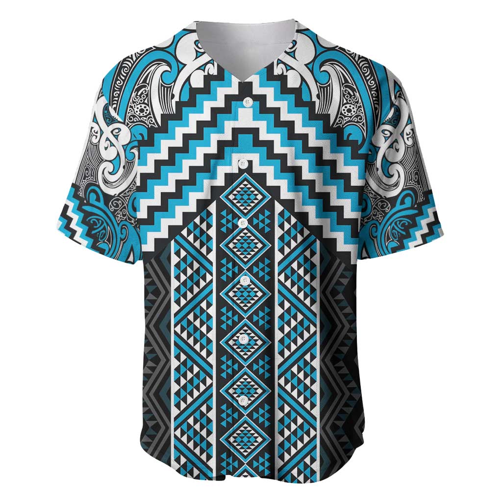 Maori Tukutuku Taniko Motifs Baseball Jersey Turquoise Poutama Mix Kowhaiwhai LT7 Turquoise - Polynesian Pride