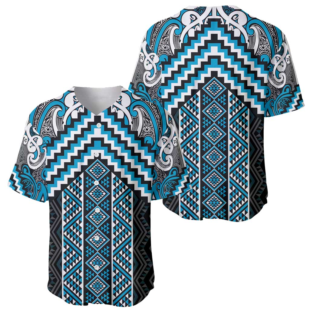 Maori Tukutuku Taniko Motifs Baseball Jersey Turquoise Poutama Mix Kowhaiwhai LT7 - Polynesian Pride