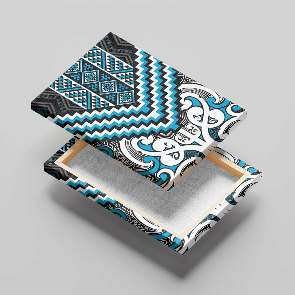 Maori Tukutuku Taniko Motifs Canvas Wall Art Turquoise Poutama Mix Kowhaiwhai LT7 - Polynesian Pride