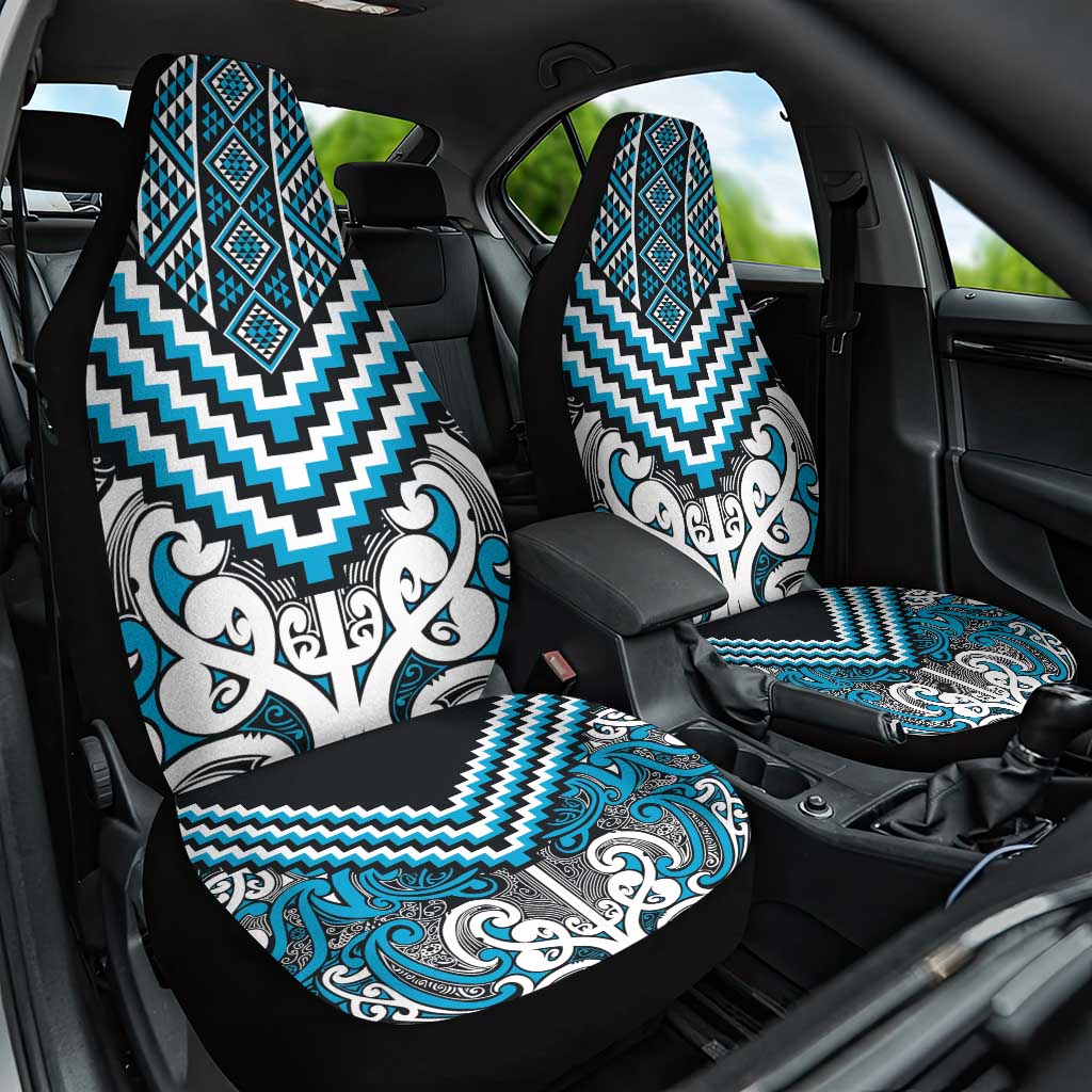 Maori Tukutuku Taniko Motifs Car Seat Cover Turquoise Poutama Mix Kowhaiwhai LT7 One Size Turquoise - Polynesian Pride