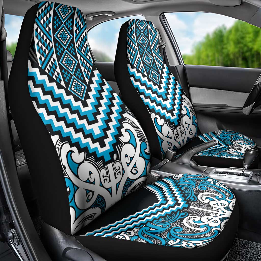 Maori Tukutuku Taniko Motifs Car Seat Cover Turquoise Poutama Mix Kowhaiwhai LT7 - Polynesian Pride