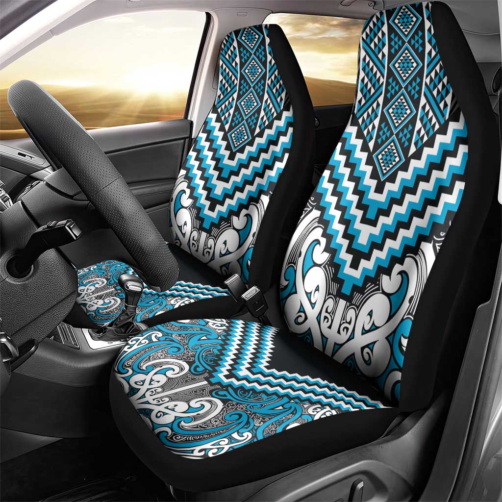 Maori Tukutuku Taniko Motifs Car Seat Cover Turquoise Poutama Mix Kowhaiwhai LT7 - Polynesian Pride