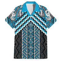 Maori Tukutuku Taniko Motifs Family Matching Summer Maxi Dress and Hawaiian Shirt Turquoise Poutama Mix Kowhaiwhai LT7 Dad's Shirt - Short Sleeve Turquoise - Polynesian Pride