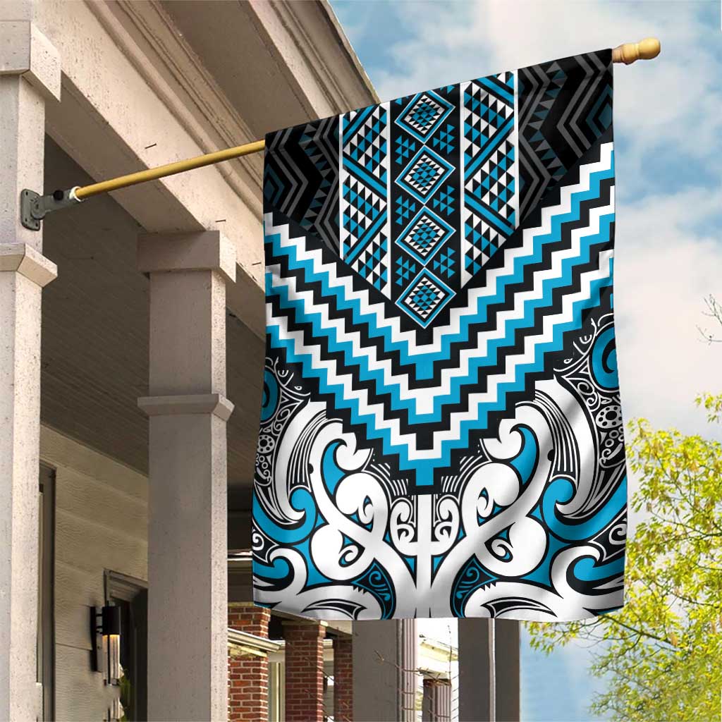 Maori Tukutuku Taniko Motifs Garden Flag Turquoise Poutama Mix Kowhaiwhai LT7 House Flag Turquoise - Polynesian Pride