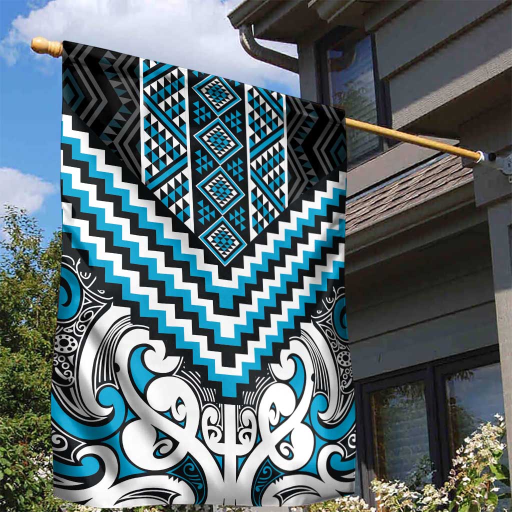 Maori Tukutuku Taniko Motifs Garden Flag Turquoise Poutama Mix Kowhaiwhai LT7 - Polynesian Pride