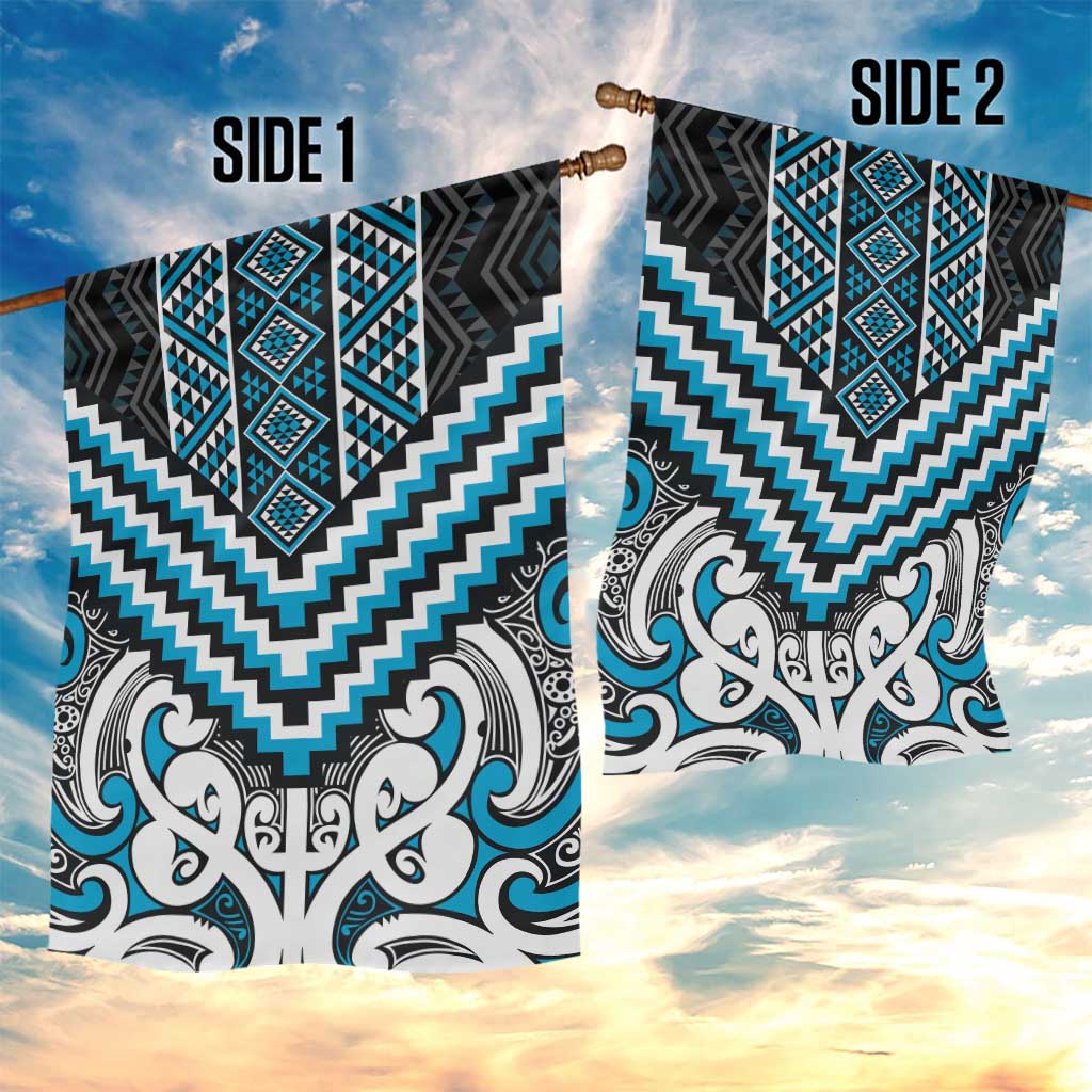 Maori Tukutuku Taniko Motifs Garden Flag Turquoise Poutama Mix Kowhaiwhai LT7 - Polynesian Pride