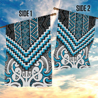 Maori Tukutuku Taniko Motifs Garden Flag Turquoise Poutama Mix Kowhaiwhai LT7 - Polynesian Pride