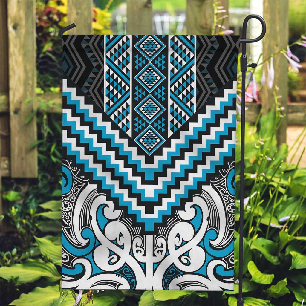 Maori Tukutuku Taniko Motifs Garden Flag Turquoise Poutama Mix Kowhaiwhai LT7 Garden Flag Turquoise - Polynesian Pride