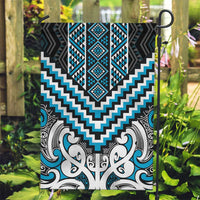 Maori Tukutuku Taniko Motifs Garden Flag Turquoise Poutama Mix Kowhaiwhai LT7 Garden Flag Turquoise - Polynesian Pride