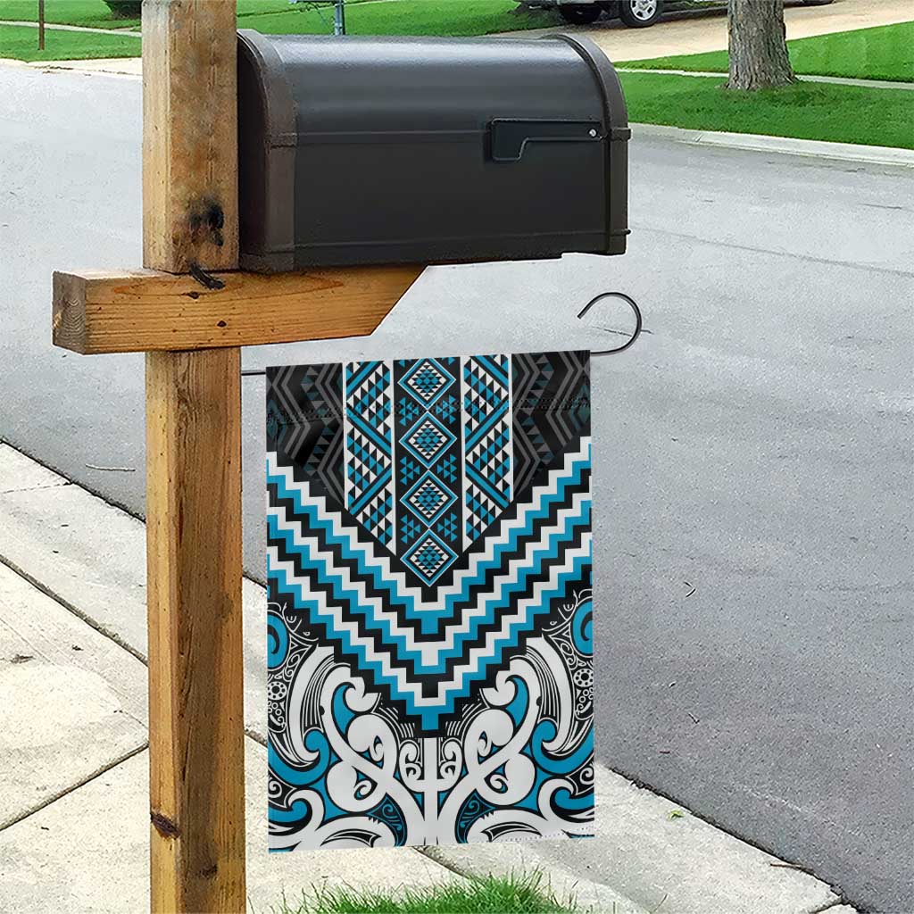 Maori Tukutuku Taniko Motifs Garden Flag Turquoise Poutama Mix Kowhaiwhai LT7 - Polynesian Pride