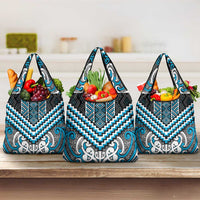 Maori Tukutuku Taniko Motifs Grocery Bag Turquoise Poutama Mix Kowhaiwhai LT7 3-pack One Size Turquoise - Polynesian Pride