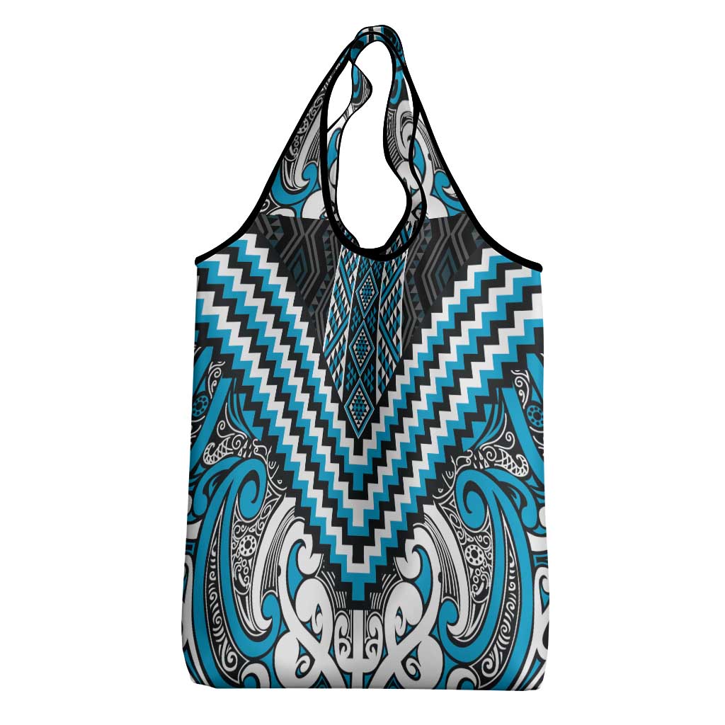 Maori Tukutuku Taniko Motifs Grocery Bag Turquoise Poutama Mix Kowhaiwhai LT7 - Polynesian Pride
