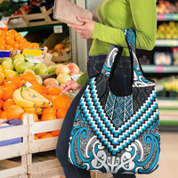 Maori Tukutuku Taniko Motifs Grocery Bag Turquoise Poutama Mix Kowhaiwhai LT7 - Polynesian Pride