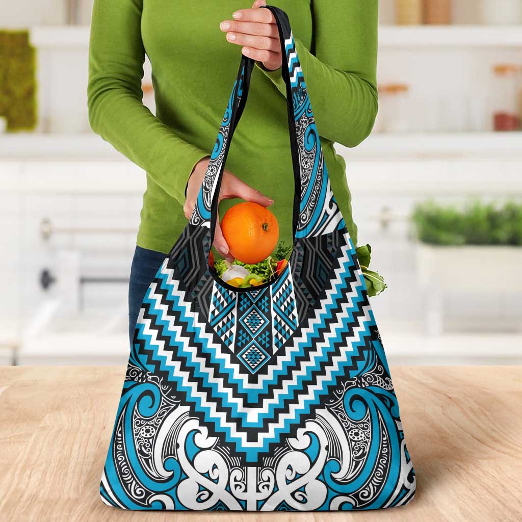 Maori Tukutuku Taniko Motifs Grocery Bag Turquoise Poutama Mix Kowhaiwhai LT7 - Polynesian Pride