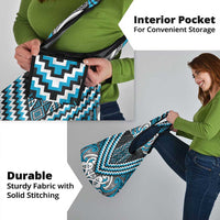 Maori Tukutuku Taniko Motifs Grocery Bag Turquoise Poutama Mix Kowhaiwhai LT7 - Polynesian Pride