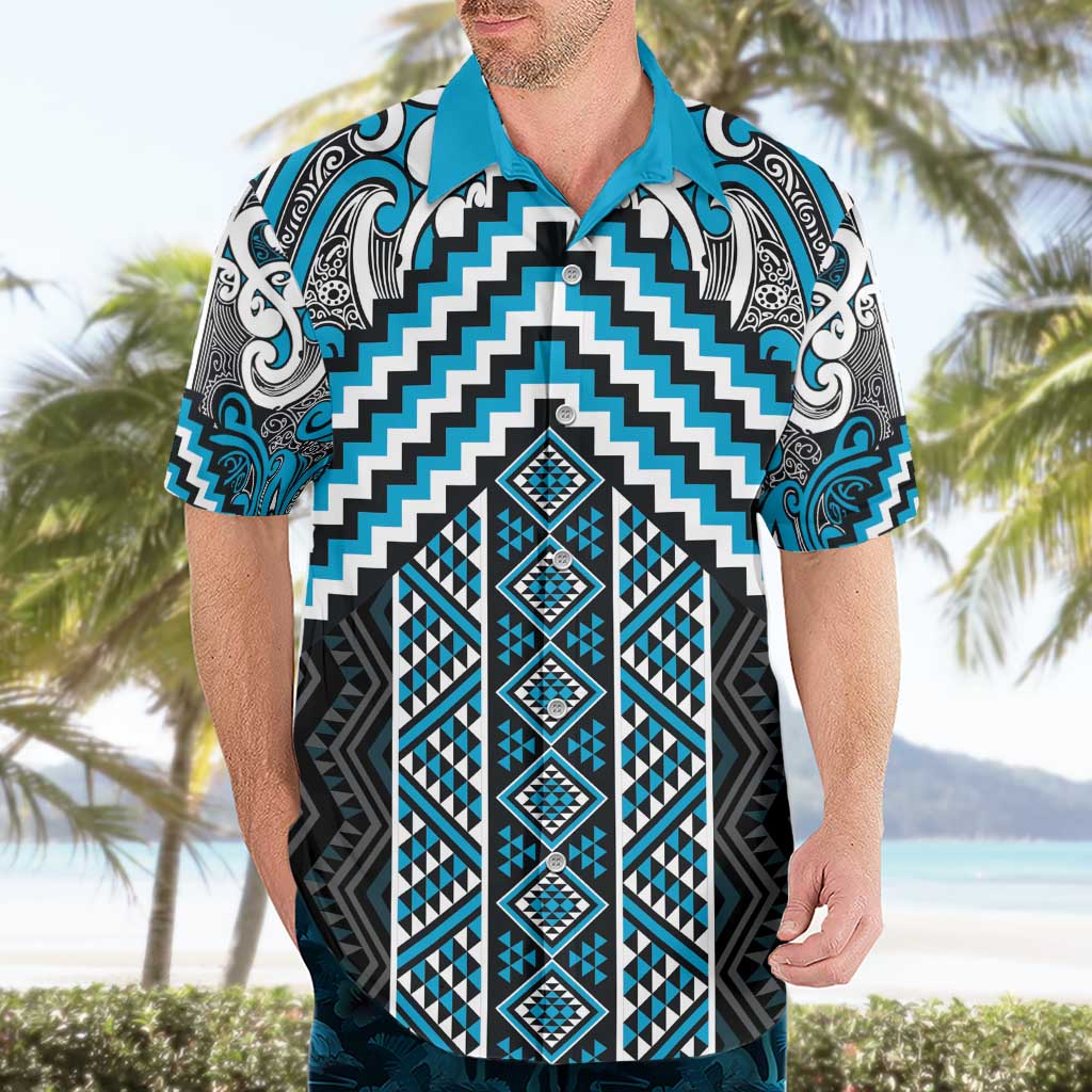 Maori Tukutuku Taniko Motifs Hawaiian Shirt Turquoise Poutama Mix Kowhaiwhai LT7 - Polynesian Pride