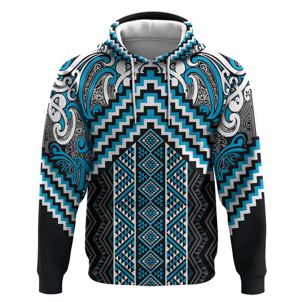 Maori Tukutuku Taniko Motifs Hoodie Turquoise Poutama Mix Kowhaiwhai LT7 Pullover Hoodie Turquoise - Polynesian Pride