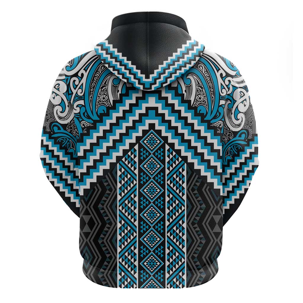 Maori Tukutuku Taniko Motifs Hoodie Turquoise Poutama Mix Kowhaiwhai LT7 - Polynesian Pride
