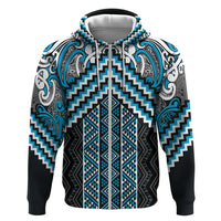 Maori Tukutuku Taniko Motifs Hoodie Turquoise Poutama Mix Kowhaiwhai LT7 Zip Hoodie Turquoise - Polynesian Pride
