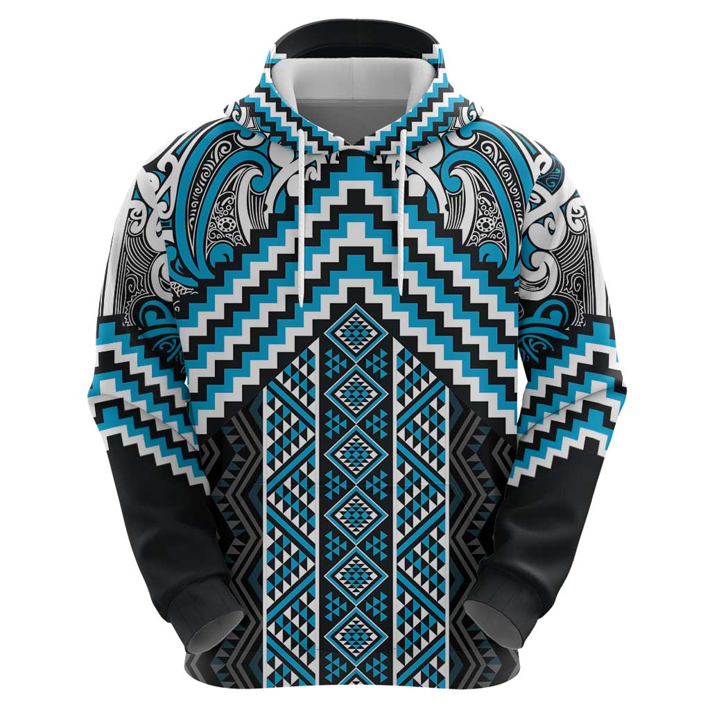 Maori Tukutuku Taniko Motifs Hoodie Turquoise Poutama Mix Kowhaiwhai LT7 - Polynesian Pride