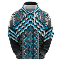 Maori Tukutuku Taniko Motifs Hoodie Turquoise Poutama Mix Kowhaiwhai LT7 - Polynesian Pride