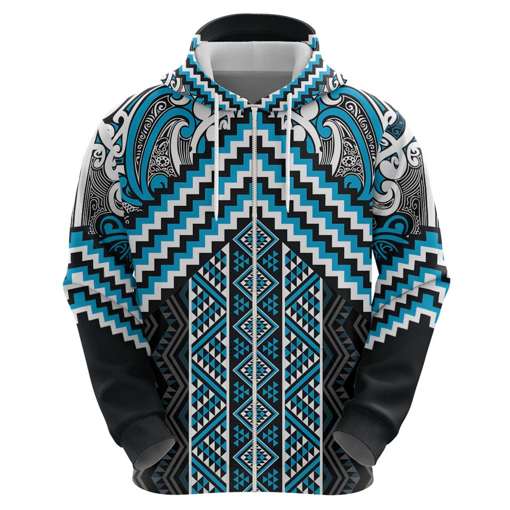 Maori Tukutuku Taniko Motifs Hoodie Turquoise Poutama Mix Kowhaiwhai LT7 - Polynesian Pride