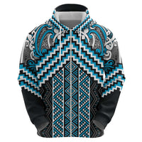 Maori Tukutuku Taniko Motifs Hoodie Turquoise Poutama Mix Kowhaiwhai LT7 - Polynesian Pride