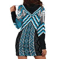 Maori Tukutuku Taniko Motifs Hoodie Dress Turquoise Poutama Mix Kowhaiwhai LT7 - Polynesian Pride