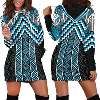 Maori Tukutuku Taniko Motifs Hoodie Dress Turquoise Poutama Mix Kowhaiwhai LT7 - Polynesian Pride