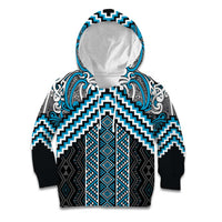 Maori Tukutuku Taniko Motifs Kid Hoodie Turquoise Poutama Mix Kowhaiwhai LT7 Hoodie Turquoise - Polynesian Pride