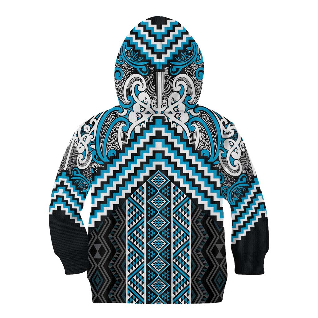 Maori Tukutuku Taniko Motifs Kid Hoodie Turquoise Poutama Mix Kowhaiwhai LT7 - Polynesian Pride