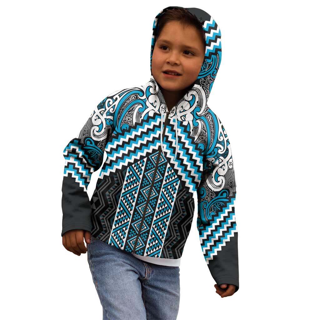 Maori Tukutuku Taniko Motifs Kid Hoodie Turquoise Poutama Mix Kowhaiwhai LT7 - Polynesian Pride